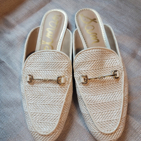 Sam Edelman Shoes - Sam Edelman Cream Woven Mules with Gold Accent